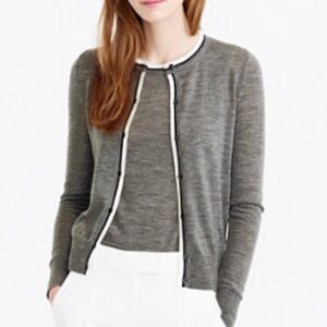 J Crew 100% Merino Wool Heather Gray Button Down Cardigan Sweater Size XL